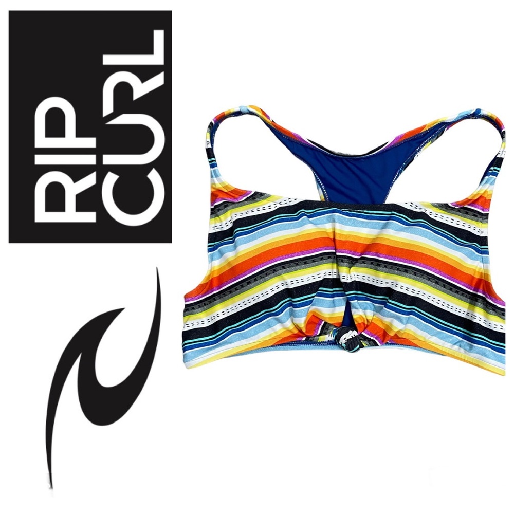 RIP CURL Women's Beach Bazaar Crop Bikini Top Multi-Colored Striped Racerback
